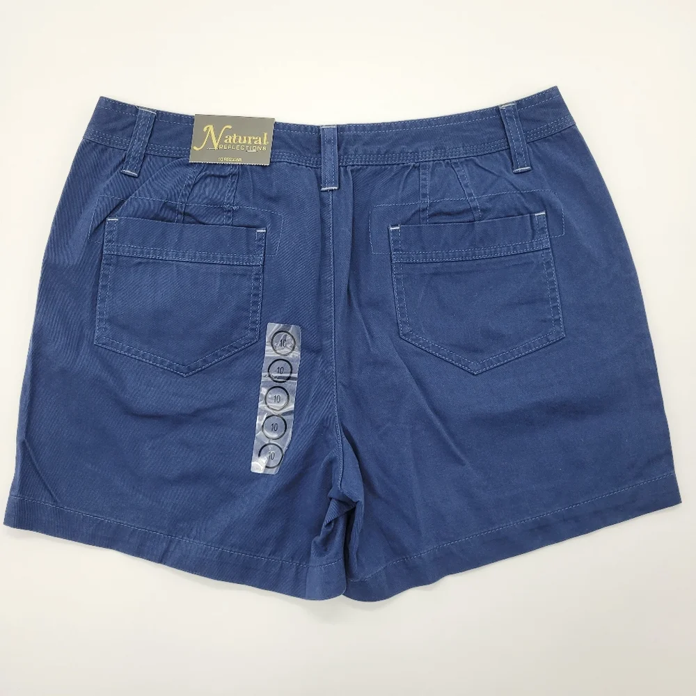 Natural Reflections Shorts Navy Blue Cotton Mid Rise Classic Coastal Size 10 NEW